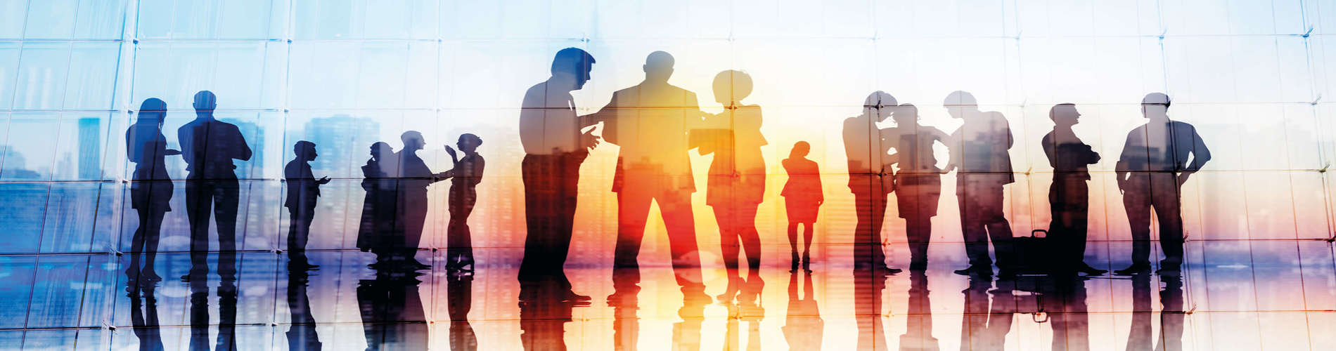 Evening event, invite image for general event, shadow of people in front of windows, blue, yellow colors, night